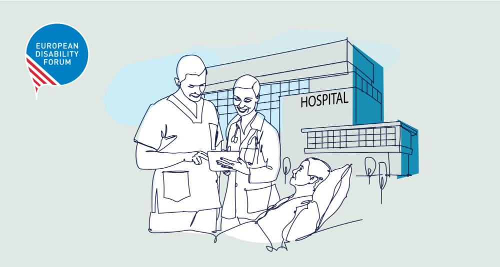 Cover of the report. Three persons on it. One doctor, a nurse and a patient in his bed.
