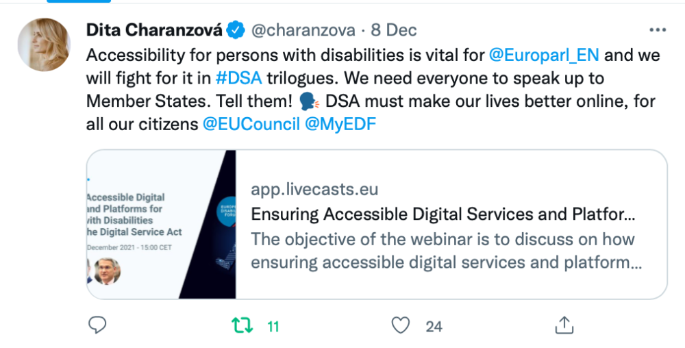 Dita Charanzová tweet