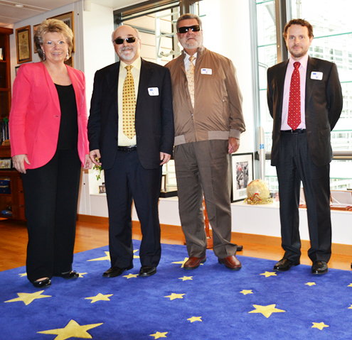 Group photo from 2011: left to right -then EU Commissioner Viviane Reding, EDF President Yannis Vrdakastanis, Rodolfo Cattani and Jaivier Guëmes, EDF Director