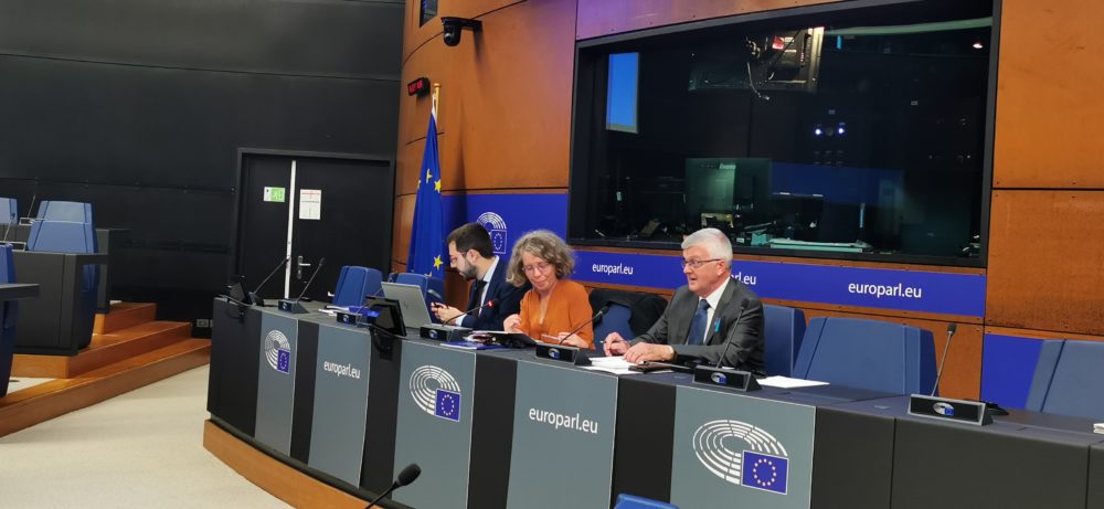 MEP Katrin Langensiepen, Alejandro Moledo and Pat Clarke at the Disability Intergroup meeting in Strasbourg in September 2022