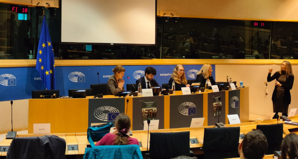 Catherine Naughton, EDF, MEP Brando Benifei, Sarah Herrlinger, Apple and Sofia Isari, EUD, in the panel presenting the "CODA" movie