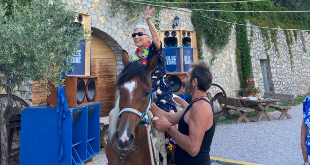 Nonna Pia. Flavia's grandmother riding a horse seems really happy