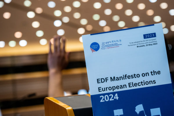 The cover of the ED Manifesto on the European Elections 2024 with someone raising their hand