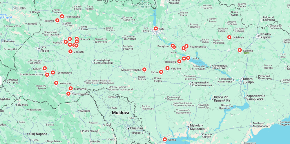 Map of sites of implementation and operations in Ukraine